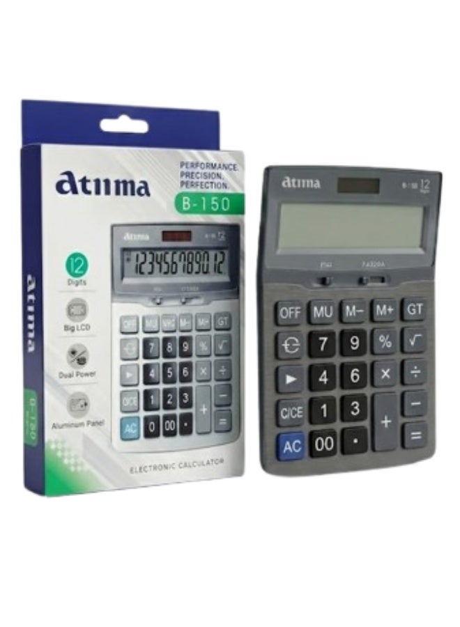 آلة حاسبة مكتبية إلكترونية B-150 شاشة LCD كبيرة مكونة من 12 رقمًا مع نظام طاقة مزدوج آلة حاسبة مكتبية فعالة وموثوقة مصممة للاستخدام اليومي في المكتب والأعمال. مصنوعة من لوحة ألومنيوم متينة وشاشة كبيرة للاستخدام المريح طويل الأمد. - Image 2