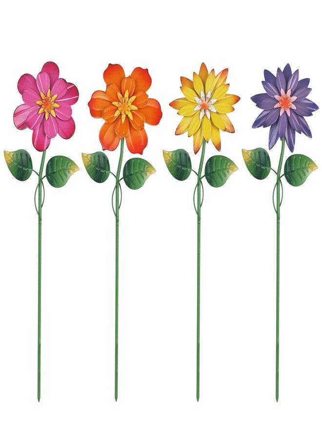 hogardeck Metal Flower Decorative Garden Stakes,4 Pcs 16" Outdoor Garden Decor with Shaking Flower Head Yard Stakes, Yard Art Spring Decorations for Patio Lawn (Pink & Yellow & Purple & Orange) - Image 1