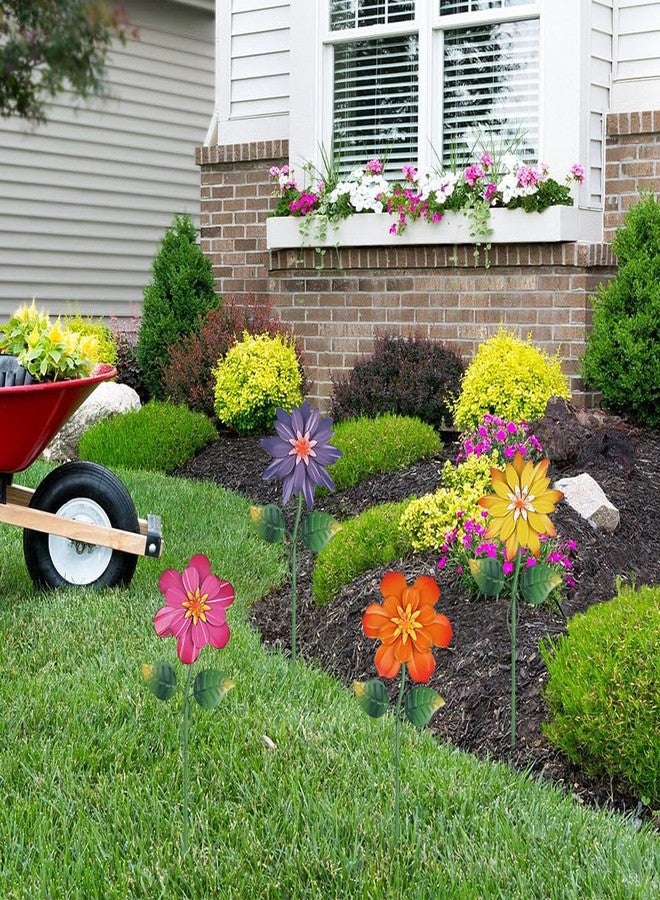 hogardeck Metal Flower Decorative Garden Stakes,4 Pcs 16" Outdoor Garden Decor with Shaking Flower Head Yard Stakes, Yard Art Spring Decorations for Patio Lawn (Pink & Yellow & Purple & Orange) - Image 5