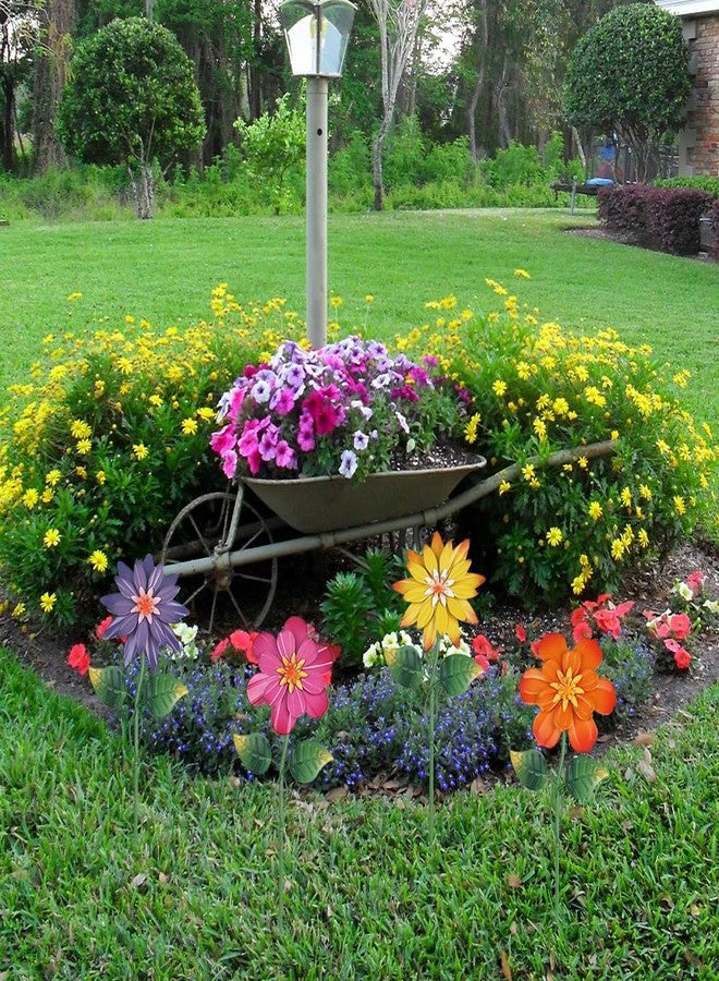hogardeck Metal Flower Decorative Garden Stakes,4 Pcs 16" Outdoor Garden Decor with Shaking Flower Head Yard Stakes, Yard Art Spring Decorations for Patio Lawn (Pink & Yellow & Purple & Orange) - Image 2