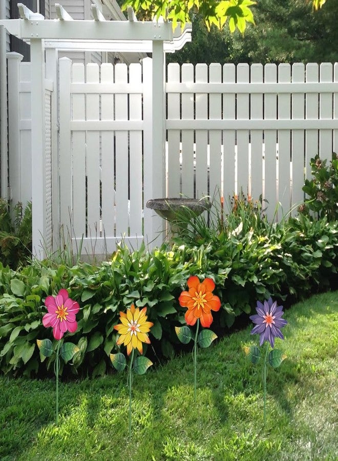 hogardeck Metal Flower Decorative Garden Stakes,4 Pcs 16" Outdoor Garden Decor with Shaking Flower Head Yard Stakes, Yard Art Spring Decorations for Patio Lawn (Pink & Yellow & Purple & Orange) - Image 4