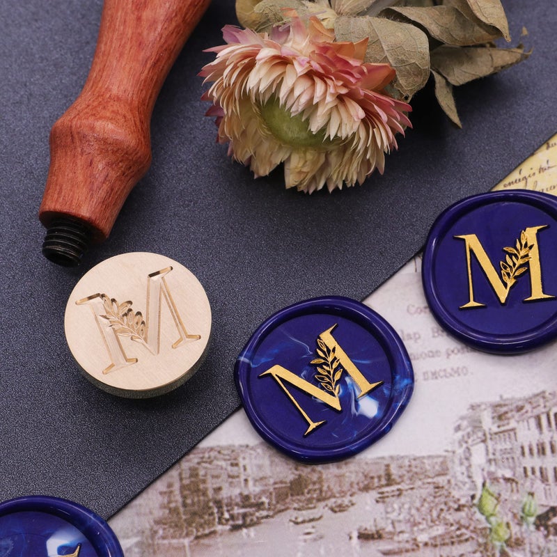 SWANGSA Initial Alphabet M Wax Seal Stamp, Vintage Elegant Botanical Leaves Letter Sealing Stamp for Wedding Party Invitation, Gift Wrap, Envelope, Christmas Thanksgiving Card (M) - Image 4