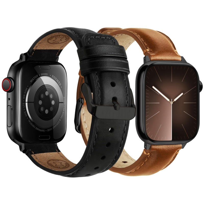 Fullmosa Leather Band Compatible with Apple Watch Bands 42mm 41mm 40mm 38mmTop Grain Genuine leather iWatch Straps for Apple Watch SE 321 Series11 10 9 8 7 6 5 4 3 2 1BlackBlackBrownBlack - Image 2