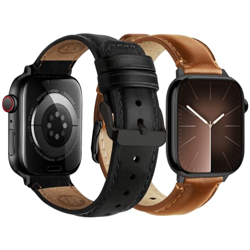 Fullmosa Leather Band Compatible with Apple Watch Bands 42mm 41mm 40mm 38mmTop Grain Genuine leather iWatch Straps for Apple Watch SE 321 Series11 10 9 8 7 6 5 4 3 2 1BlackBlackBrownBlack - Image 1