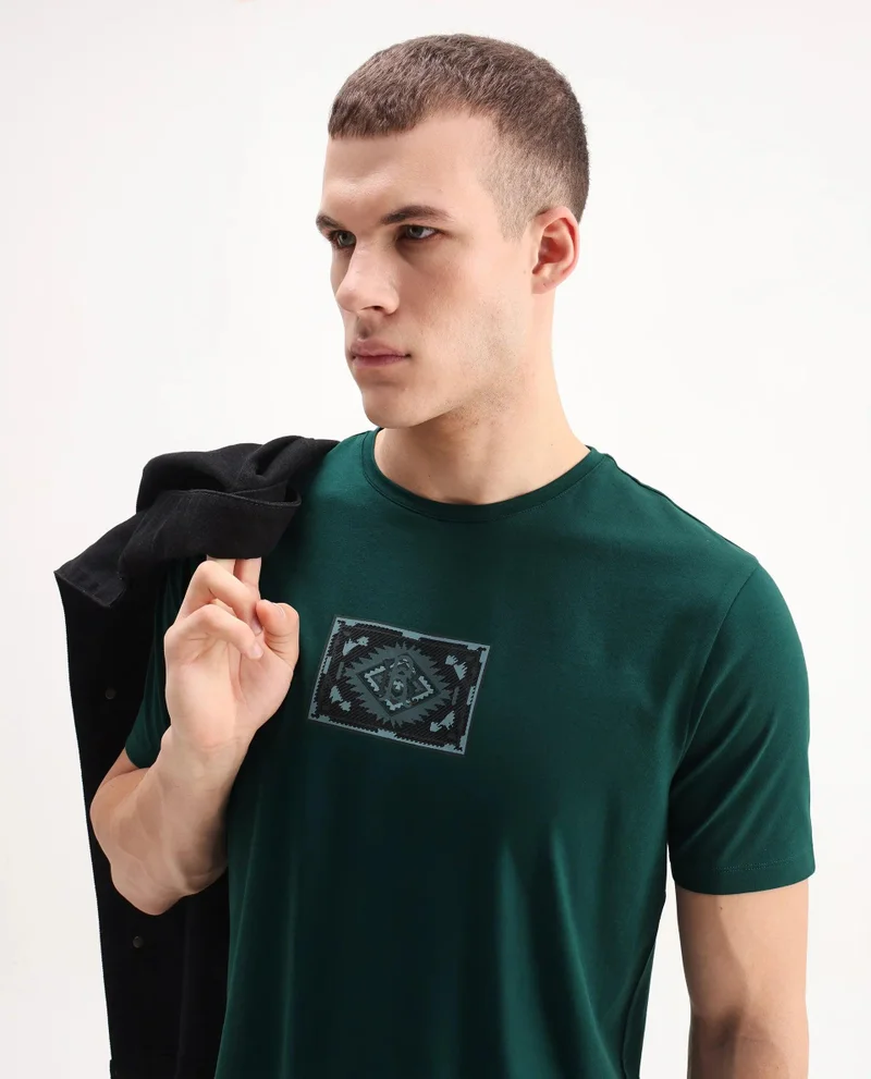 Rare Rabbit Men's Regular Fit Graphic Print T-Shirt