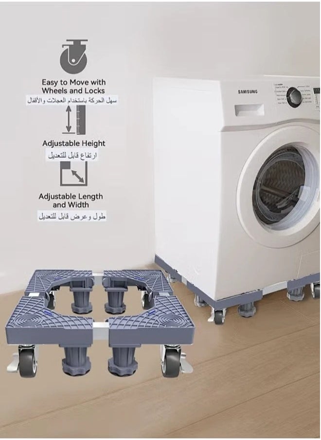Snooe - Fridge Stand Mobile Base With 4 Locking Wheels Pedestal, Adjustable Increasing Height Base 4 Strong Feet Heavy Duty Washing Machine Stand Base for Furniture Refrigerator Dryer Stand - Image 1