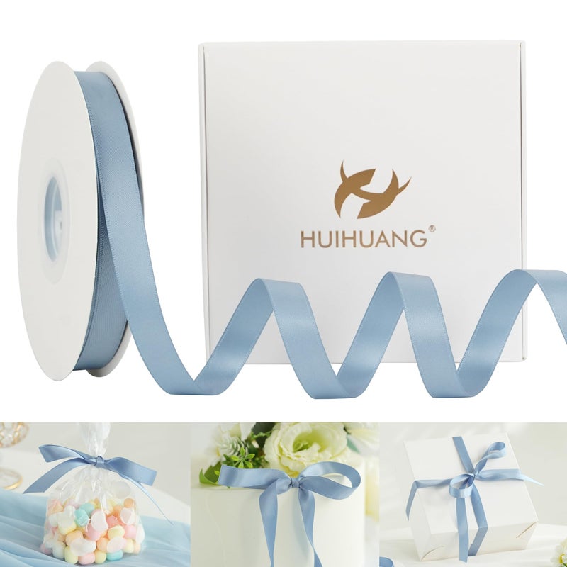 HUIHUANG French Blue Satin Ribbon 12 inch X 50 Yards Continuous Dusty Blue DoubleFaced Satin Ribbon for Gift Wrapping Bows DIY Crafts Flower Bouquet Bridal Wedding Decor Flower Crowns - Image 3