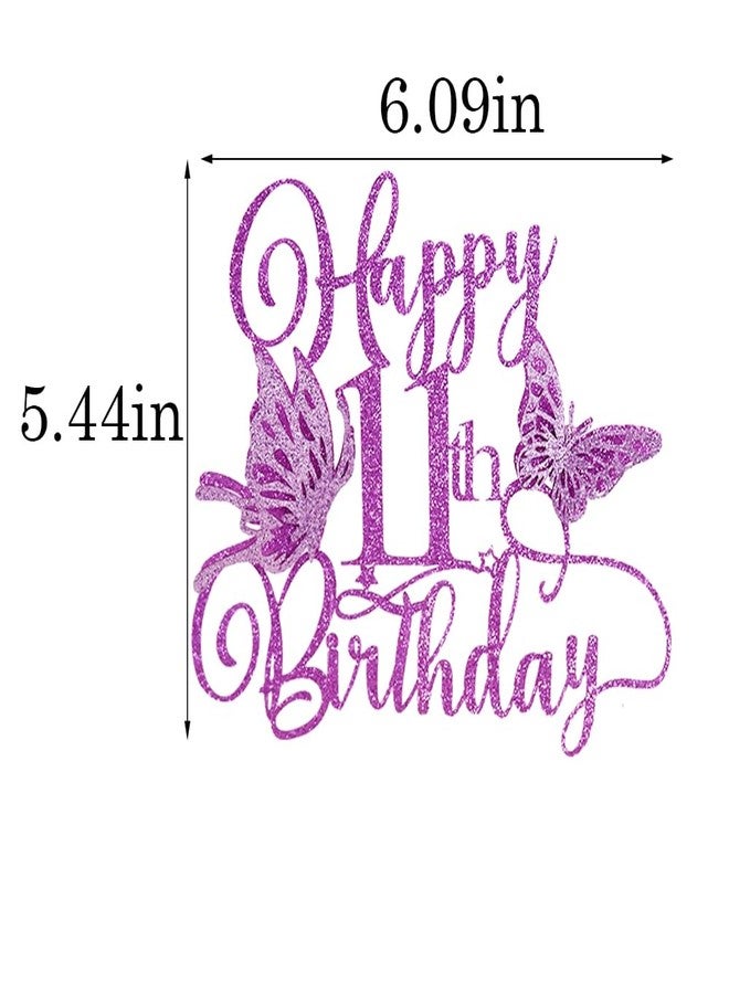 Qertesl Glitter 3D Butterfly 11th Birthday Cake Topper,Hello 11，Cheers to 11 YearsSummer Butterfly themed for Baby Shower,Boys Girls 11th Birthday Party Decorations - Image 4