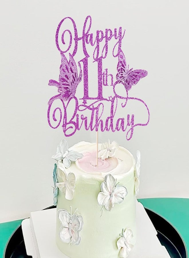 Qertesl Glitter 3D Butterfly 11th Birthday Cake Topper,Hello 11，Cheers to 11 YearsSummer Butterfly themed for Baby Shower,Boys Girls 11th Birthday Party Decorations - Image 5