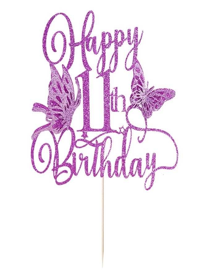 Qertesl Glitter 3D Butterfly 11th Birthday Cake Topper,Hello 11，Cheers to 11 YearsSummer Butterfly themed for Baby Shower,Boys Girls 11th Birthday Party Decorations - Image 3