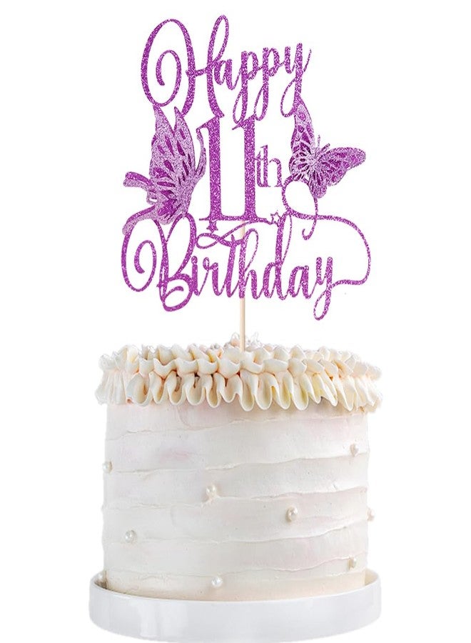 Qertesl Glitter 3D Butterfly 11th Birthday Cake Topper,Hello 11，Cheers to 11 YearsSummer Butterfly themed for Baby Shower,Boys Girls 11th Birthday Party Decorations - Image 1
