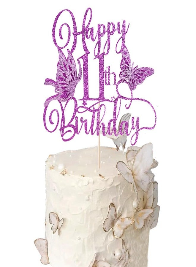 Qertesl Glitter 3D Butterfly 11th Birthday Cake Topper,Hello 11，Cheers to 11 YearsSummer Butterfly themed for Baby Shower,Boys Girls 11th Birthday Party Decorations - Image 2