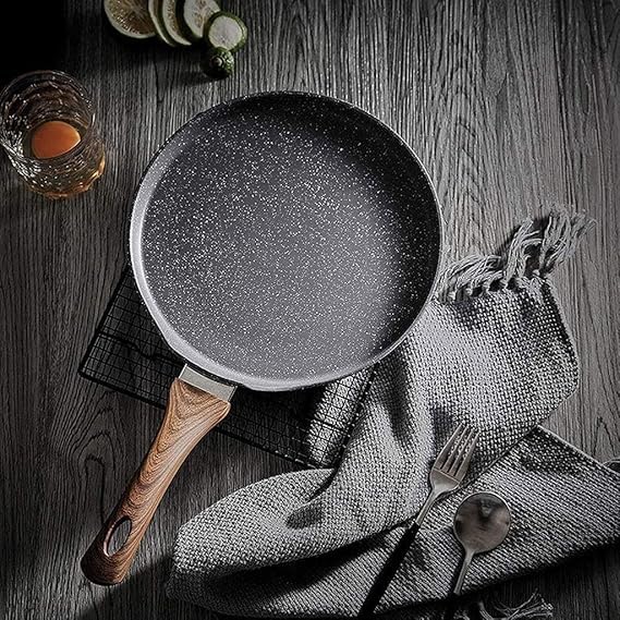 HOMETIC Aluminium Non Stick Dosa Tawa Size 28 cm Flat Roti and Chapati Tawa Granite Finish Wooden Soft Touch Handle Induction Dosa Tawa Gas Electric Induction - Image 1