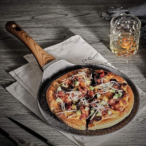 HOMETIC Aluminium Non Stick Dosa Tawa Size 28 cm Flat Roti and Chapati Tawa Granite Finish Wooden Soft Touch Handle Induction Dosa Tawa Gas Electric Induction - Image 3