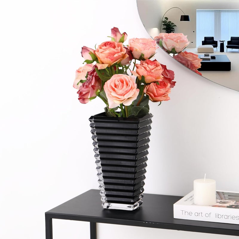 mcmcncuiu Crystal Vase, Large Crystal Vases for Flowers, Dark Large Flower Vase, Modern Glass Vases for Living Room, Bedroom, Kitchen, Dining Table, Mantle, Wedding, 9 Inches - Image 2