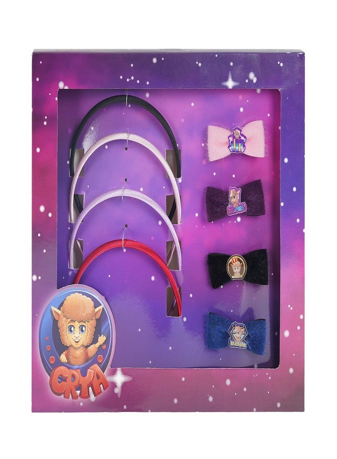 CRYA Kids Plastic 'Girl Power' 4 Hair-bands and 4 Bow Hair Clips, Hair Accessory Set (Multicolour, Age: 3-10 Years) - Image 2