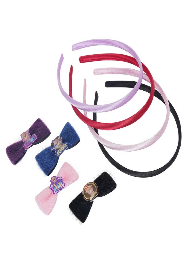 CRYA Kids Plastic 'Girl Power' 4 Hair-bands and 4 Bow Hair Clips, Hair Accessory Set (Multicolour, Age: 3-10 Years) - Image 1