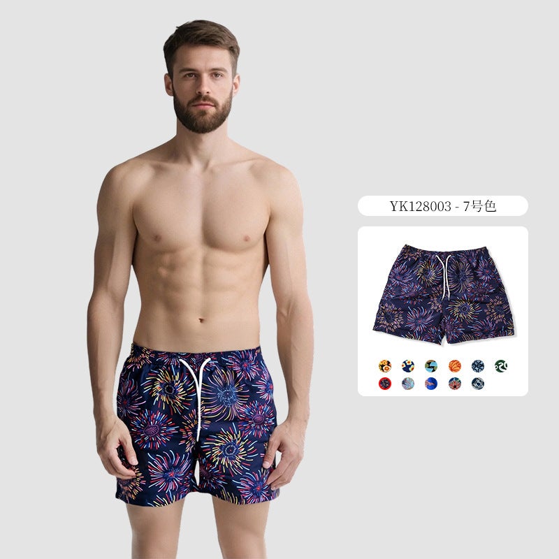 Summer Men''s Peach Skin Printed Quarter Pants Size Dry Lined Seaside Surfing Hot Spring Vacation Beach Pants - Image 1