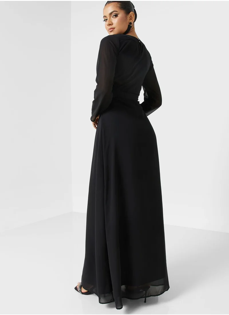 Khizana Embellished Neck A-Line Dress