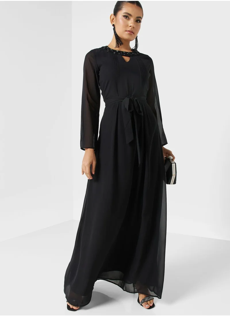 Khizana Embellished Neck A-Line Dress