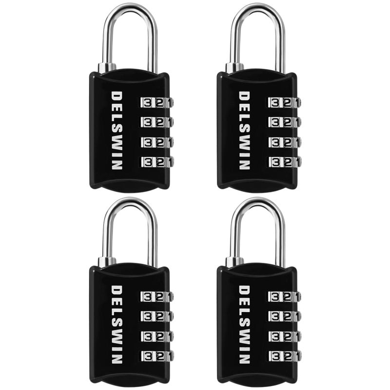 DELSWIN Small Combination Lock for Locker 4Digit Mini Combo Lock for Backpack and Luggage Combination Padlock for School Gym Locker Pack of 4