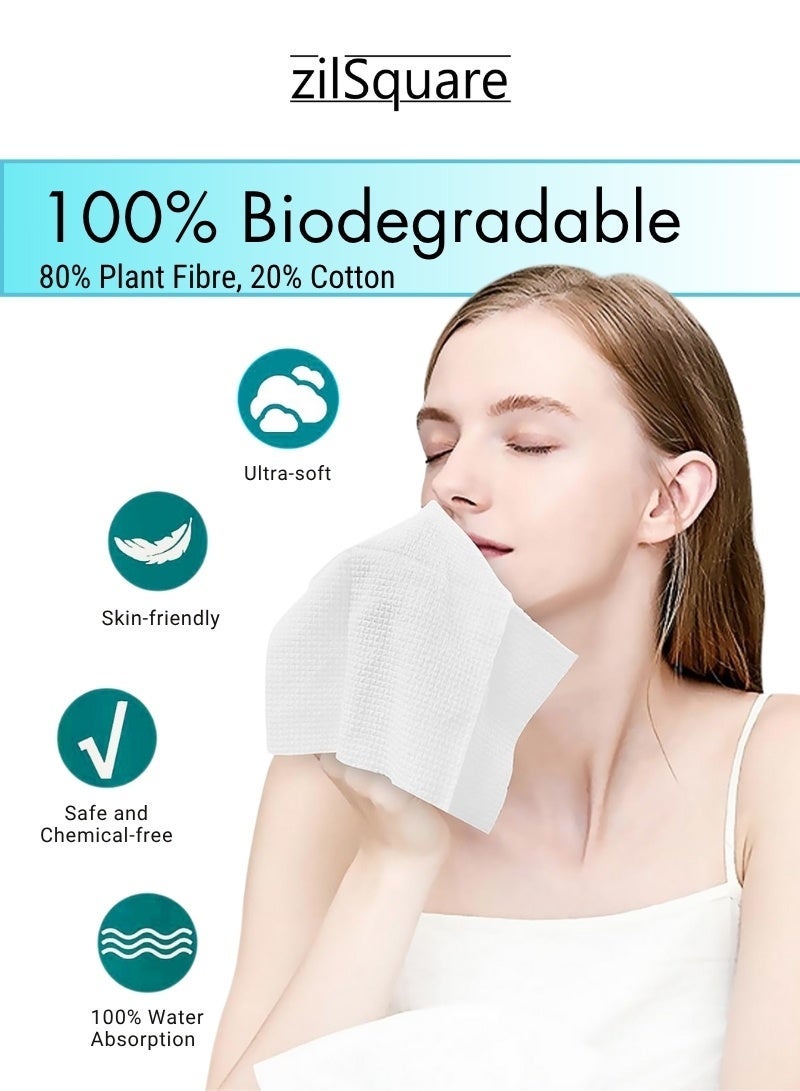 زيل سكوير مناشف وجه سميكة للاستخدام مرة واحدة - مناديل تنظيف الوجه فائقة النعومة وقابلة للتحلل الحيوي للبشرة الحساسة - مناديل قطنية صديقة للبيئة ونباتية وخالية من القسوة - مناشف لطيفة لإزالة المكياج والعناية بالبشرة - مناشف تنظيف تجميلية صحية بديلة قابلة لإعادة الاستخدام للسفر (50 قطعة) - Image 4
