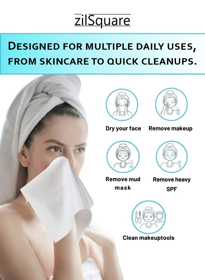 زيل سكوير مناشف وجه سميكة للاستخدام مرة واحدة - مناديل تنظيف الوجه فائقة النعومة وقابلة للتحلل الحيوي للبشرة الحساسة - مناديل قطنية صديقة للبيئة ونباتية وخالية من القسوة - مناشف لطيفة لإزالة المكياج والعناية بالبشرة - مناشف تنظيف تجميلية صحية بديلة قابلة لإعادة الاستخدام للسفر (50 قطعة) - Image 3