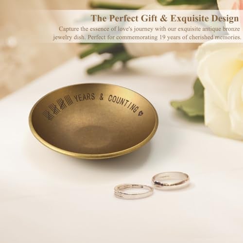 Urllinz Bronze Gifts for 19th Anniversary Jewelry Tray - Bronze Ring Holder Dish & Card & Box, 19 Year Wedding Gifts for Him Wife Her Couple, 4" - Image 5
