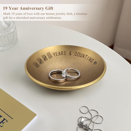 Urllinz Bronze Gifts for 19th Anniversary Jewelry Tray - Bronze Ring Holder Dish & Card & Box, 19 Year Wedding Gifts for Him Wife Her Couple, 4" - Image 3