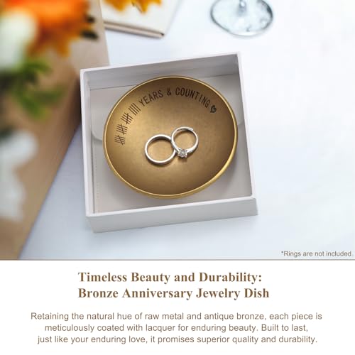 Urllinz Bronze Gifts for 19th Anniversary Jewelry Tray - Bronze Ring Holder Dish & Card & Box, 19 Year Wedding Gifts for Him Wife Her Couple, 4" - Image 2