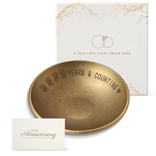 Urllinz Bronze Gifts for 19th Anniversary Jewelry Tray - Bronze Ring Holder Dish & Card & Box, 19 Year Wedding Gifts for Him Wife Her Couple, 4" - Image 1