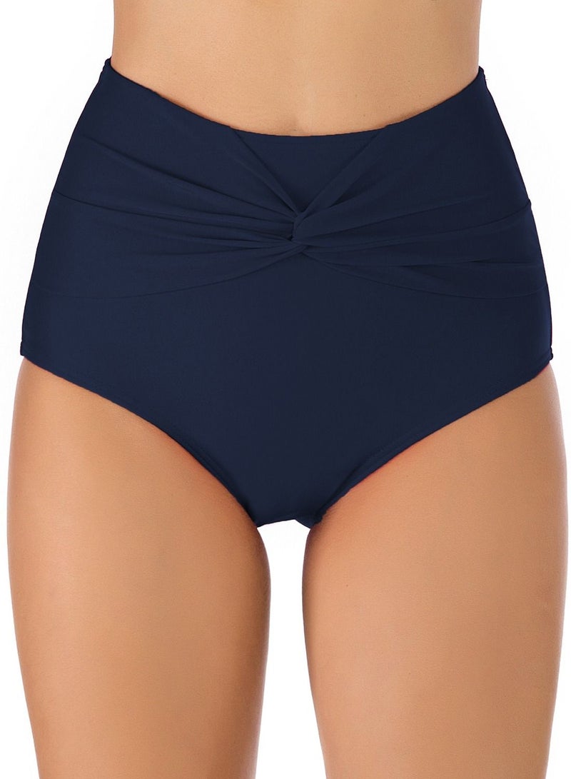 Loquat Solid Color Plunge Bikini Bottom Dark Blue  - Image 1