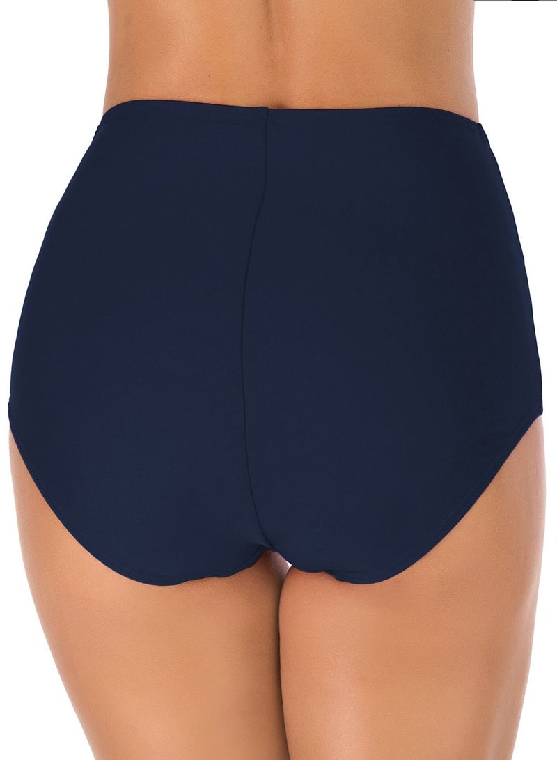 Loquat Solid Color Plunge Bikini Bottom Dark Blue  - Image 2