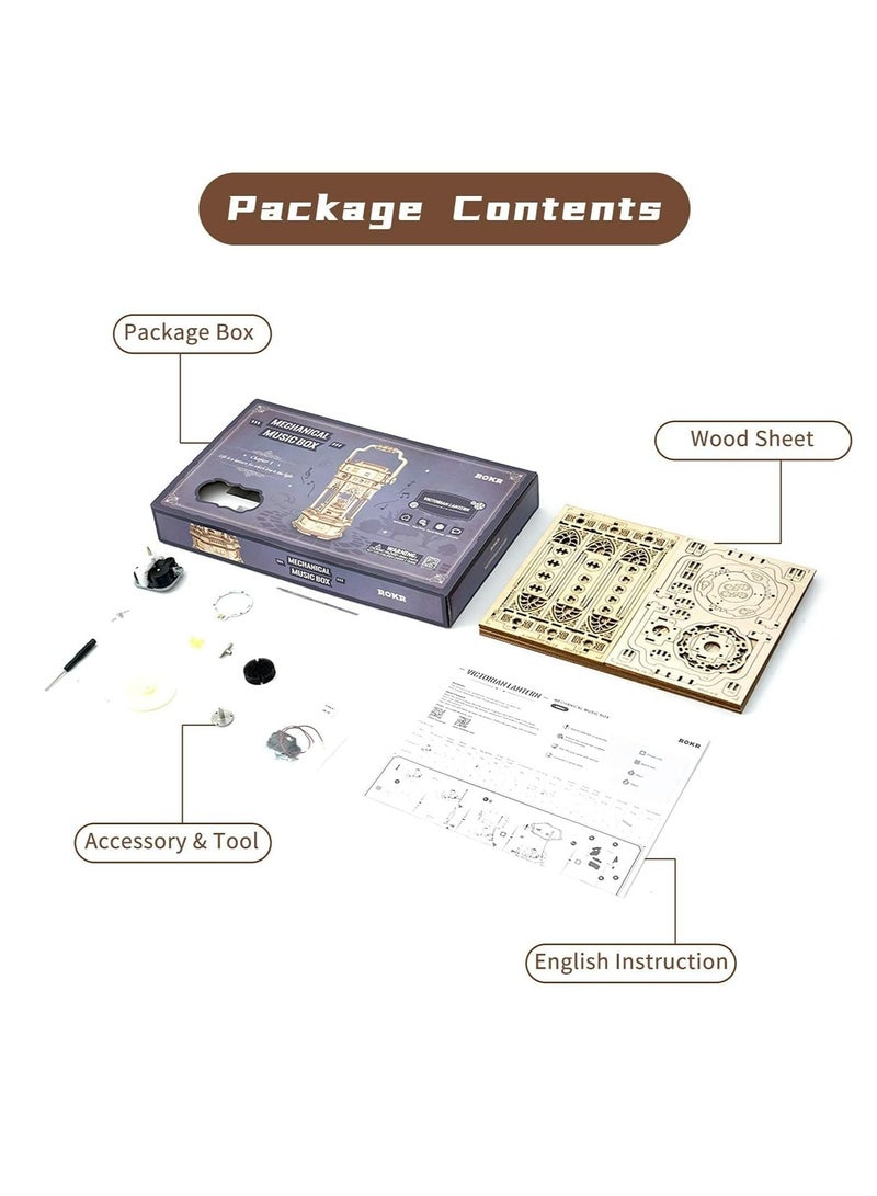 Robotime ROKR Victorian Lantern Mechanical Music Box 3D Wooden Puzzle AMK61 Assembly Brain Teaser 3D Wooden Puzzle DIY Build Model Crafts Kits, Unique Home Decor Birthday Gifts for Teens or Adults - Image 3