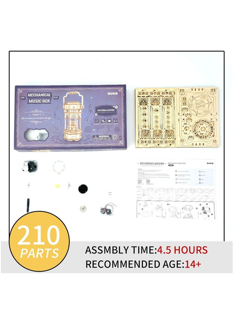 Robotime ROKR Victorian Lantern Mechanical Music Box 3D Wooden Puzzle AMK61 Assembly Brain Teaser 3D Wooden Puzzle DIY Build Model Crafts Kits, Unique Home Decor Birthday Gifts for Teens or Adults - Image 5