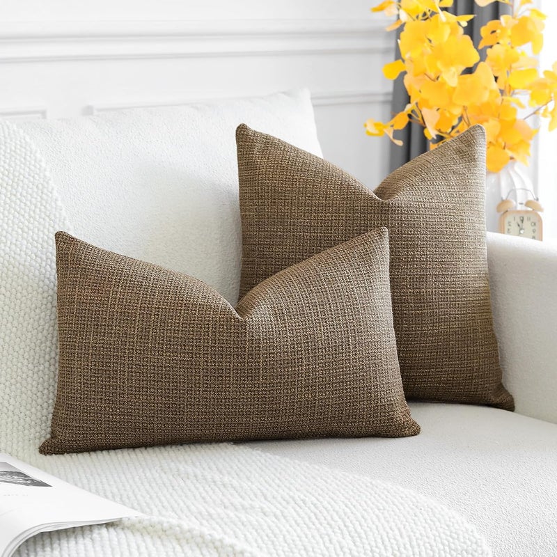 Otostar Pack of 2 Throw Pillow Covers 12x20 Inch Linen Coffee Brown Pillowcases Farmhouse Decorative Solid Pillow Covers 30x50 cm Lumbar Cushion Case for Home Decor Sofa Couch Bed (Coffee Brown) - Image 4