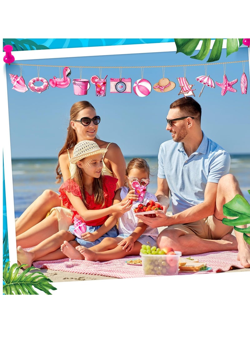 Excefore 36 Pcs Summer Wooden Tree Ornaments, Hawaiian Wood Hanging Decorations for Tree, Beach Wooden Slices with Pink Flamingo and Starfish, Perfect for Anniversary and Home Decor - Image 4