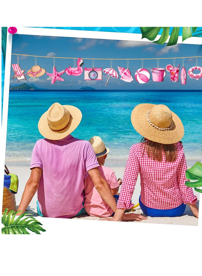 Excefore 36 Pcs Summer Wooden Tree Ornaments, Hawaiian Wood Hanging Decorations for Tree, Beach Wooden Slices with Pink Flamingo and Starfish, Perfect for Anniversary and Home Decor - Image 5