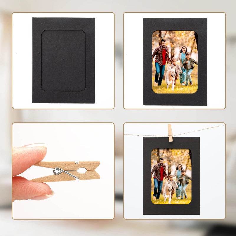 Anwyll Paper Picture Frames 4""x6"" 30 Pcs Paper Photo Frames Cardboard Picture Frames with Wooden Clips and Strings DIY Clip Photo Holders Photo Hanging Display Kit Wall Decor for Home Party Office - Image 5