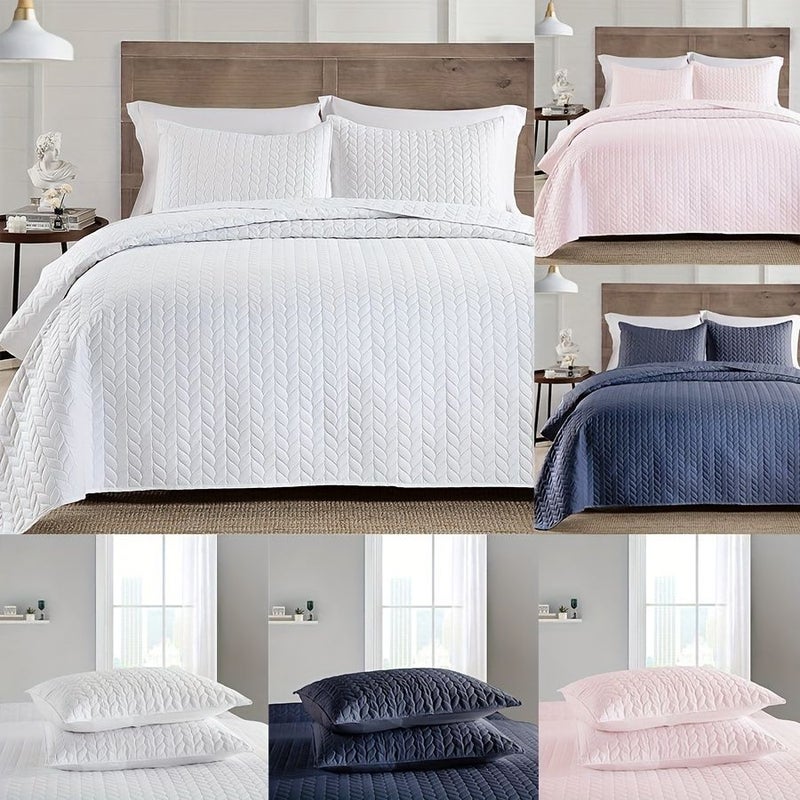 Ultra Light 3pcs Wheat Head Flower Embossed Bedspread King Size Bed Cover Pink Soft Breathable Comfortable Bedding For Bedroom Dormitory Room Decor Summer Cool Quilt With 2 Pillowcases Without Filler - Image 1