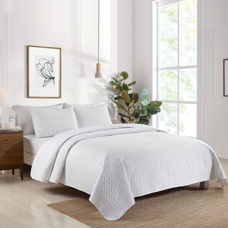 Ultra Light 3pcs Wheat Head Flower Embossed Bedspread King Size Bed Cover Pink Soft Breathable Comfortable Bedding For Bedroom Dormitory Room Decor Summer Cool Quilt With 2 Pillowcases Without Filler - Image 2