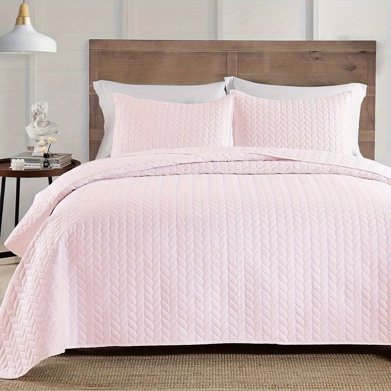 Ultra Light 3pcs Wheat Head Flower Embossed Bedspread King Size Bed Cover Pink Soft Breathable Comfortable Bedding For Bedroom Dormitory Room Decor Summer Cool Quilt With 2 Pillowcases Without Filler - Image 5