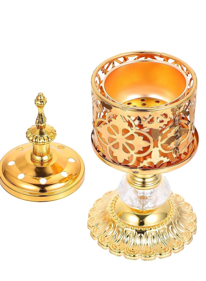 SYOSI Arabian Incense Burner Golden Metal Hollow Out Holder Decorative Crystal Frankincense Resin Desktop Censer Decor For Home Aromatherapy - Image 1