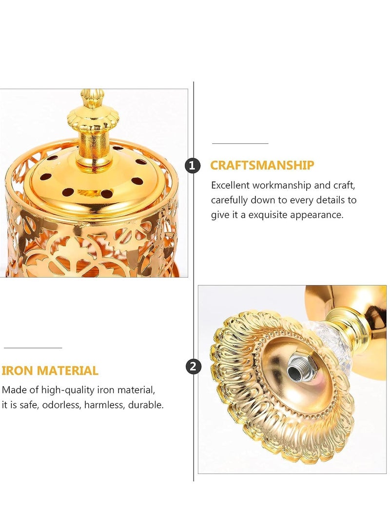 SYOSI Arabian Incense Burner Golden Metal Hollow Out Holder Decorative Crystal Frankincense Resin Desktop Censer Decor For Home Aromatherapy - Image 5