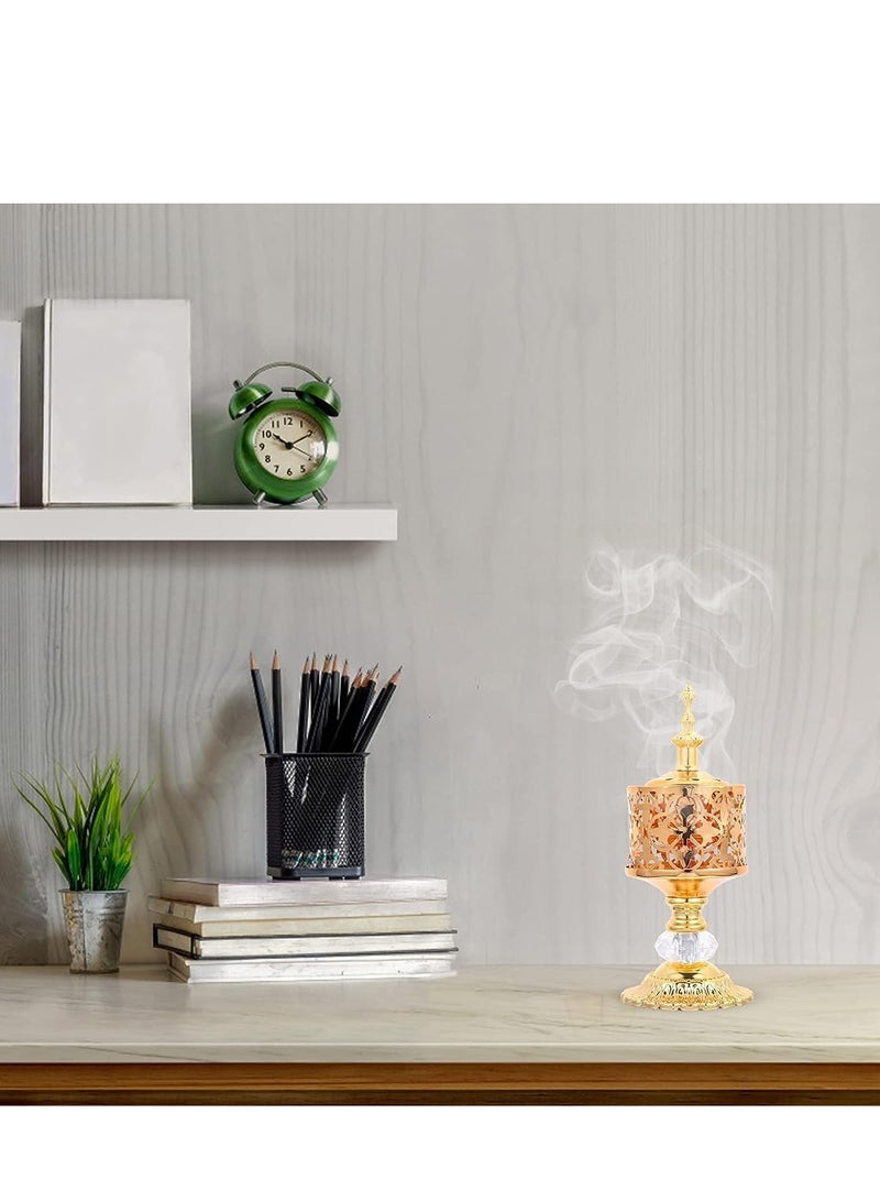 SYOSI Arabian Incense Burner Golden Metal Hollow Out Holder Decorative Crystal Frankincense Resin Desktop Censer Decor For Home Aromatherapy - Image 3