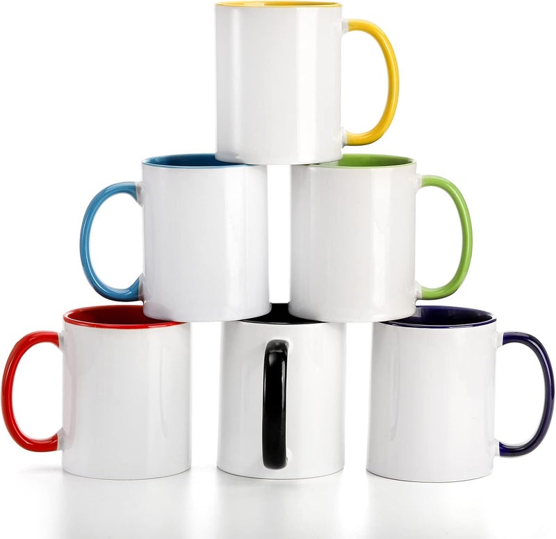 AVLA 6 Packs Porcelain Sublimation Mugs 12 OZ Blank Drinking Cups with Handles DIY Coated Ceramic Coffee Mug Sets for Cappuccino Tea Milk Latte Hot Cocoa Microwave and Dishwasher Safe - Image 1