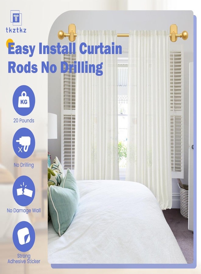 TKZTKZ Curtain Rods No Drilling for Windows 36 to 88 Inch:No Drill Small Gold Curtain Rod with Adhesive Brackets for Bedroom,5/8" Apartment Renter Friendly Adjustable Drapery Rods Easy Install - Image 3