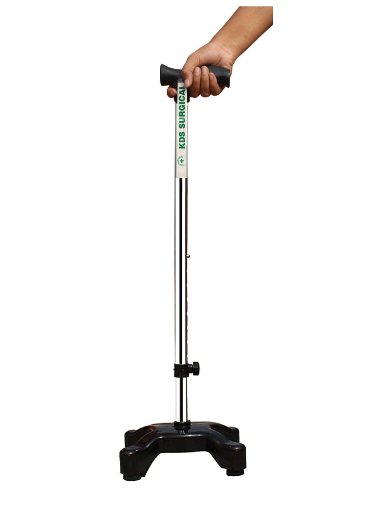 KDS SURGICAL Iron 4 Leg Quadripod Height Adjustable Walking Stick (Black) - Image 2