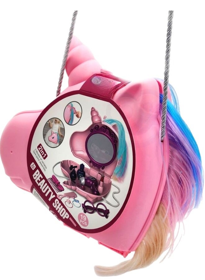 Toy Box 2 in1 Beauty Salon Make Up Little Bag Beauty Play Set In A Unicorn Handbag For Kids Girls - Image 2