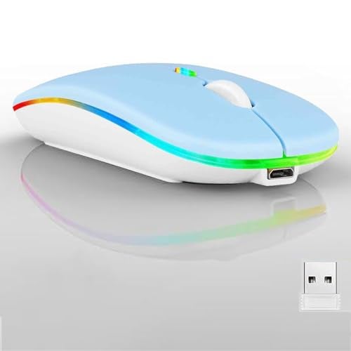 Guiheng Wireless Bluetooth Mouse,LED Dual Mode Rechargeable Silent Slim Laptop Mouse,Portable(BT5.2+USB Receiver) Dual Mode Computer Mice,for Laptop,Desktop Computer,ipad Tablet,Phone,TV (Blue) - Image 1
